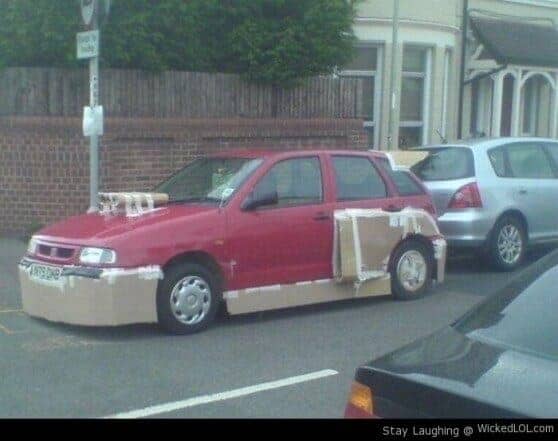 DIY carton body kit on a red car