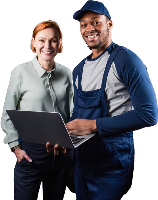 Sheridan car mechanic presenting to a female client using a laptop