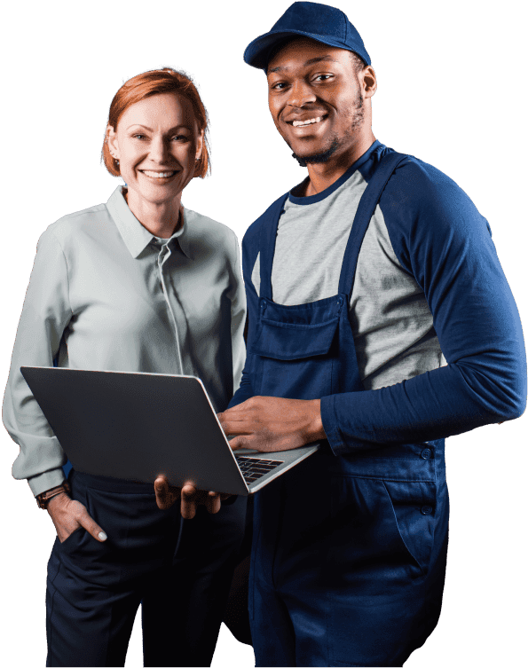 mechanic presenting to a female client